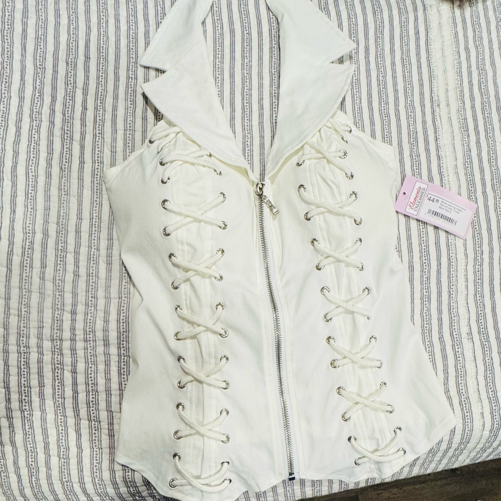 Stylish White Lace-Up Top